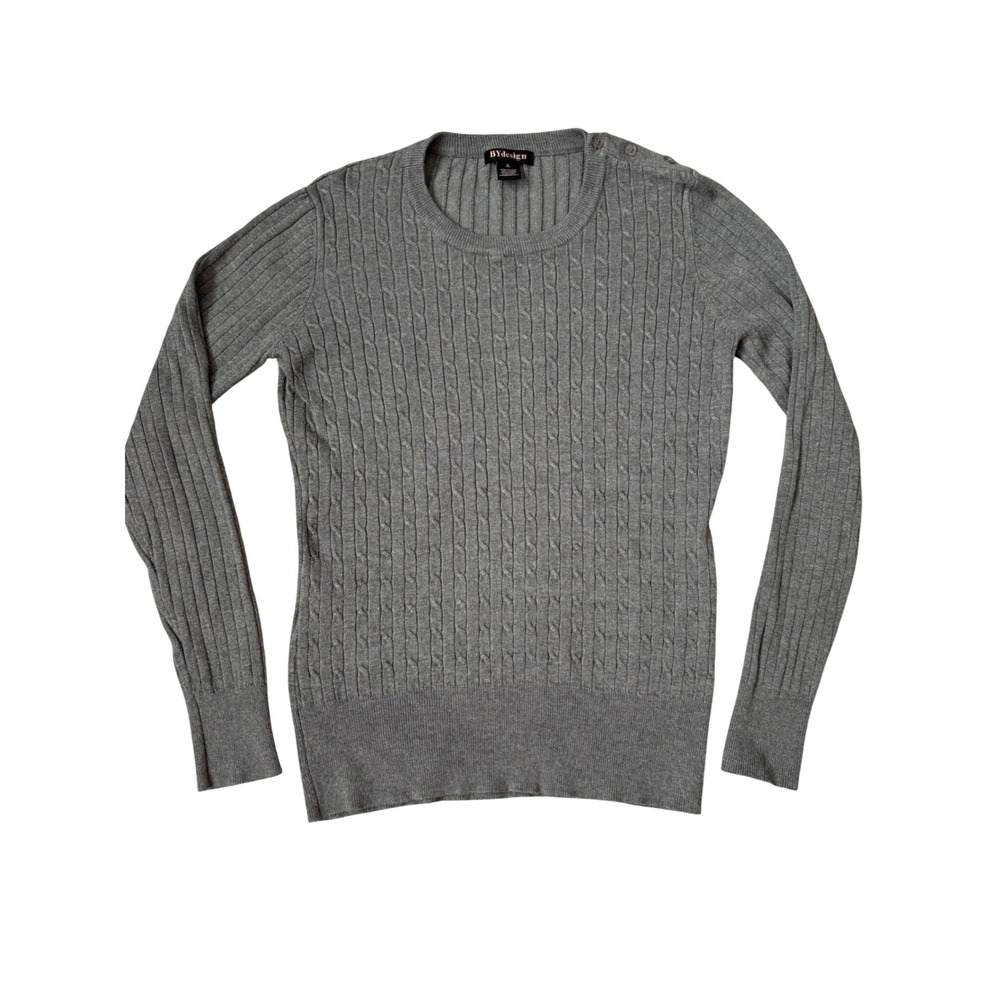 BYdesign Cottagecore Fisherman Gray Cable Knit Button Shoulder Crew Neck XL